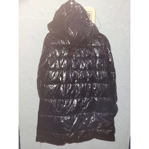 Betsey Johnson Hooded Puffer Black shiny Full Zip Warm Coat Jacket Size S NEW